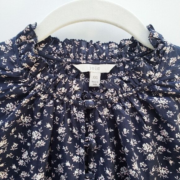 Joie Blouse Women's XXS Blue Senyana Navy Ditzy Cottagecore Floral Popover Top - Picture 5 of 16